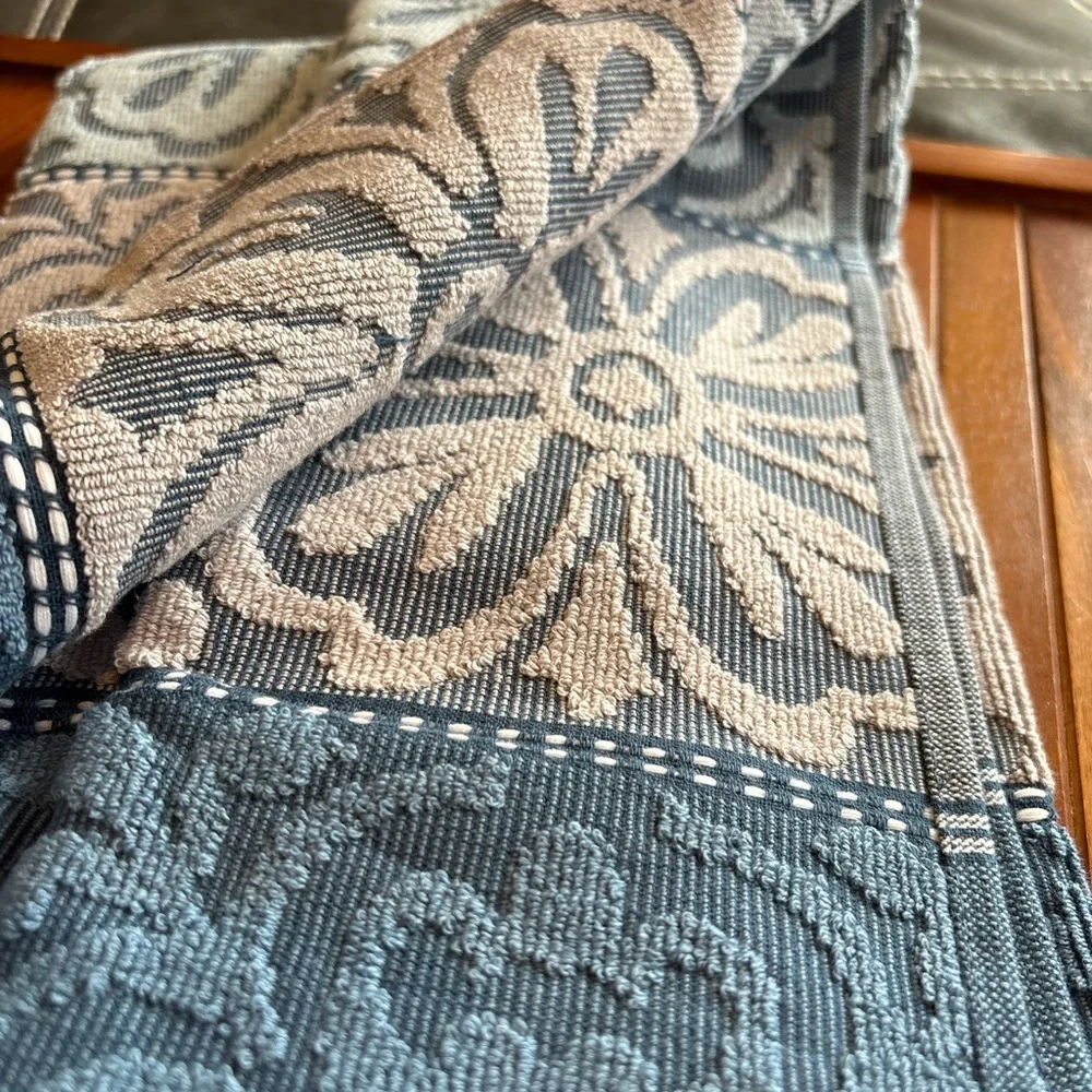 Discontinued Jennifer Adam’s Blue and Beige Damask Hand Towels - Pack of 2